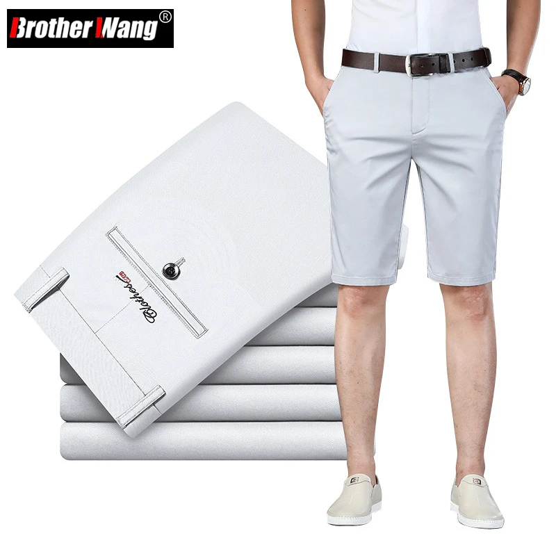 6 Color Casual Shorts Men 2021 Summer New Straight Elastic Business Fashion Thin Short Pants Male Brand Khaki Beige Black Navy