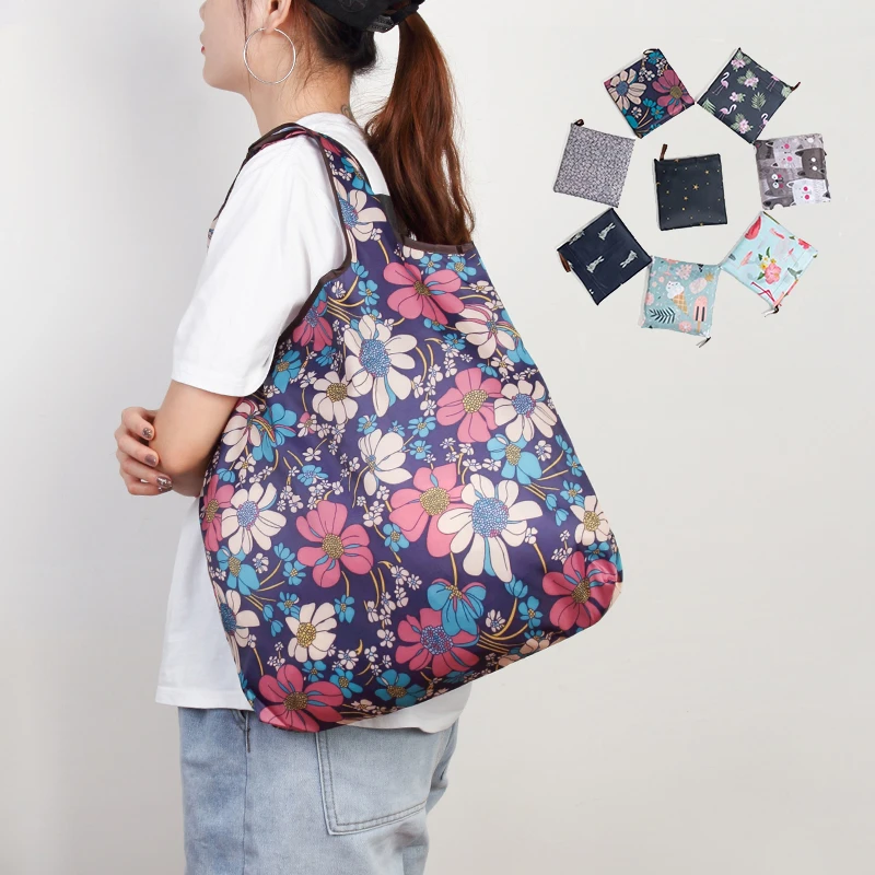 Eco Friendly Nylon Shopping Tote Bags Reusable Washable Foldable Grocery Pouch Bag Lightweight Heavy Duty Shopper Handbag