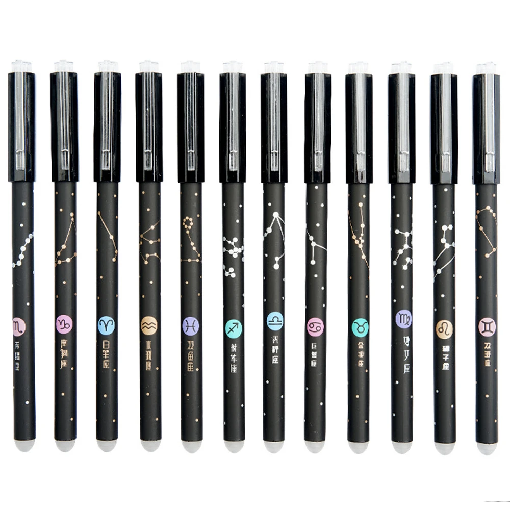 12Pcs Erasable Gel Pen Blue Black ink 0.5mm Washable Handle Kawaii Pens Refill Rods School pen Writing Tools Cute Stationery