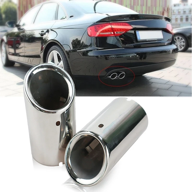 Car Stainless Steel Chrome Exhaust Headers Tip Pipe Tail Rear Muffler Pipe for Audi A4 B8 A4L Q5 2007-2014 Car Accessories