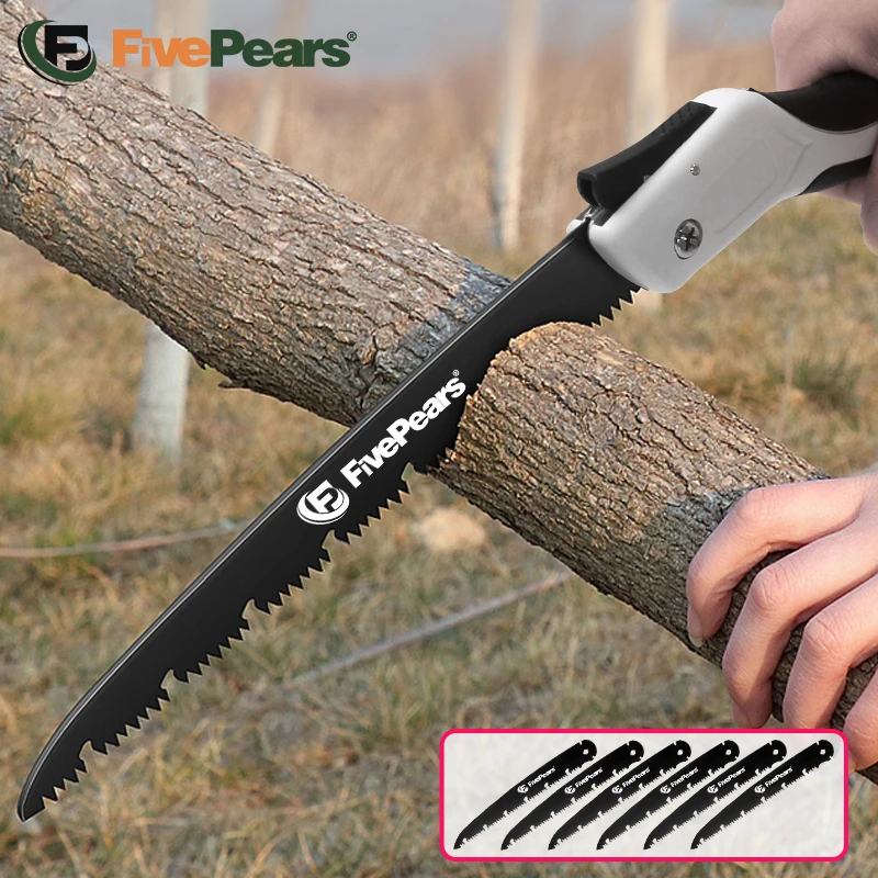 FivePears Folding Camping Hand Saw  For Wood Garden Pruning, Sk5 Japanese Saw Blade,Unility Knife Trees Chopper, Hand Tools