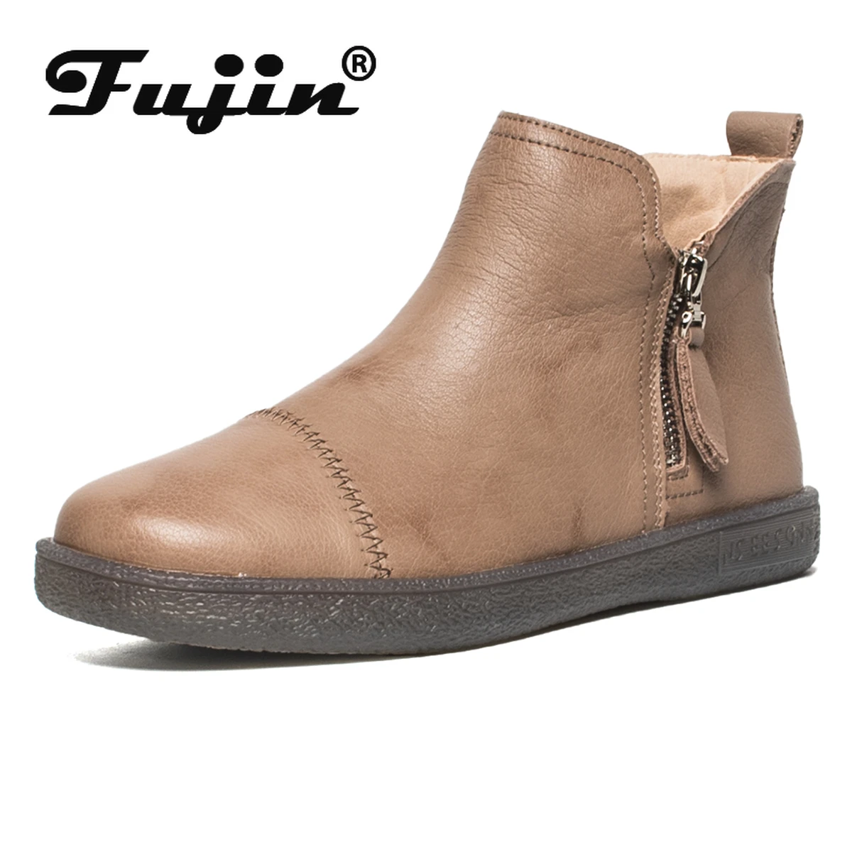 Fujin Genuine Leather Cow Women Ankle Boots Warm Fur Waterproof Slip on Super Comfortable Booties Autumn Winter Shoes Non Slip