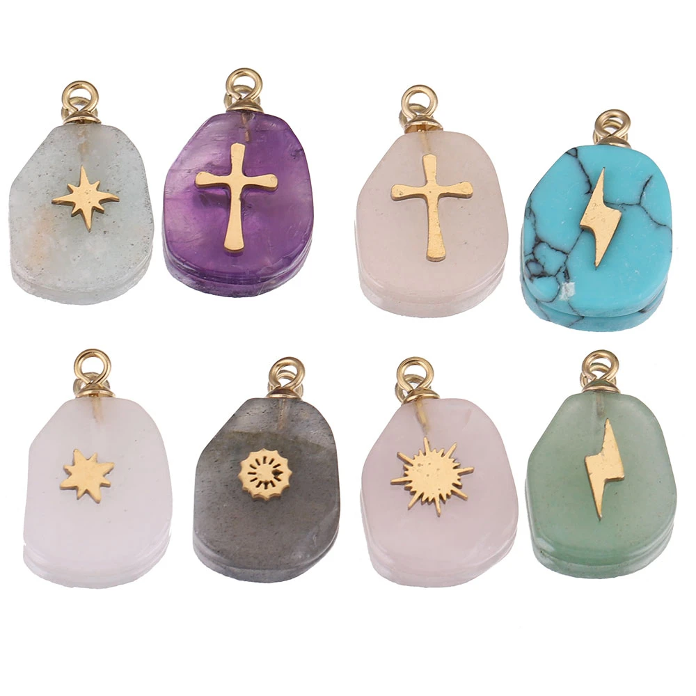 5pcs/lot Natural Stone and Stainless Steel Gold Charms Pendants Stone Quartz Pendant DIY earring Necklaces Jewelry Making