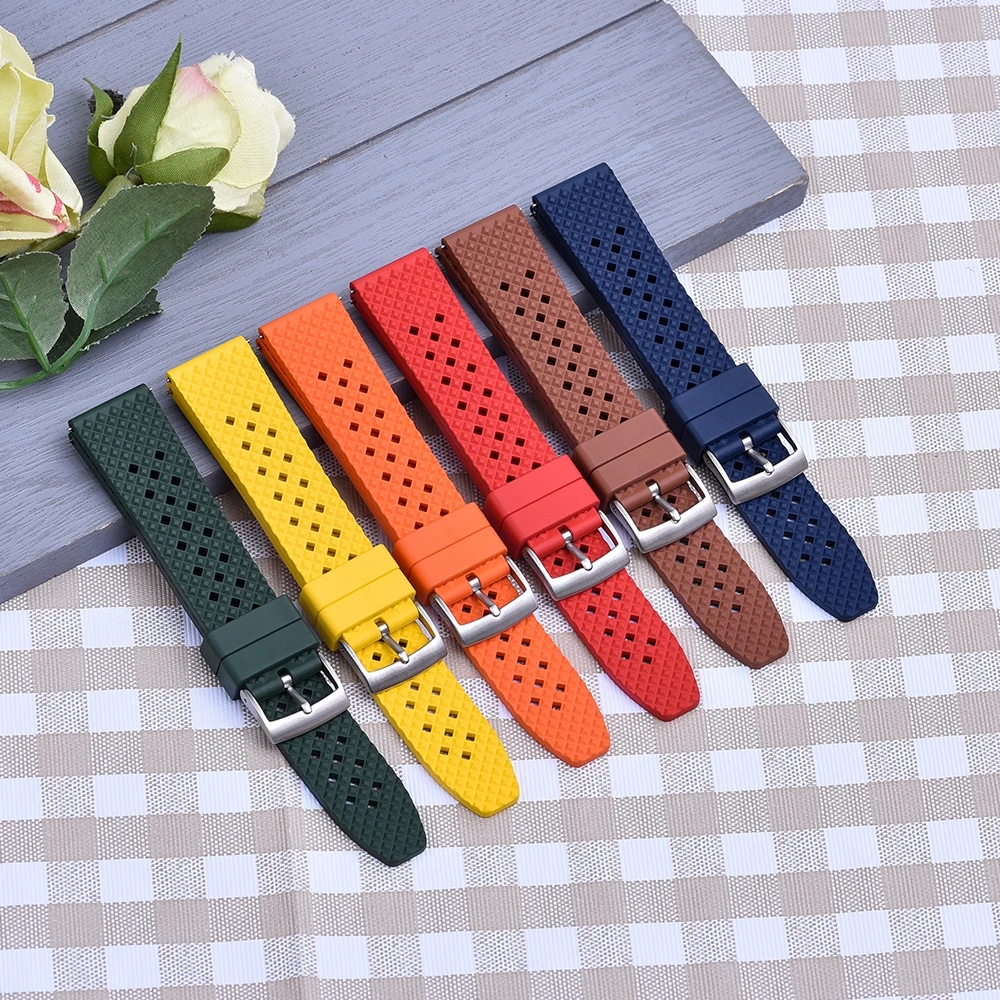 New Designed Honeycomb Fluorine Rubber Strap 18mm 20mm 22mm Quick Release Watchbands For Seiko SRP777J1 Replacement Wristband