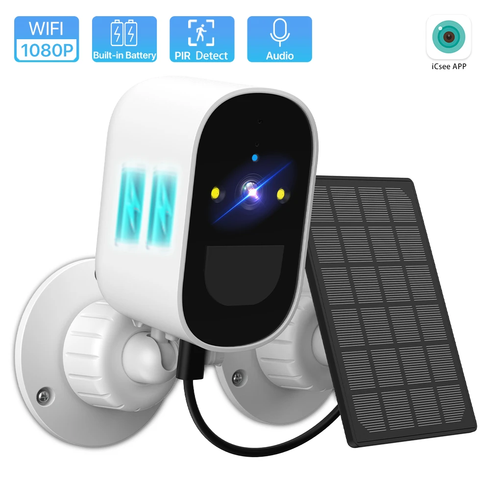 2MP HD Outdoor WIFI Bullet Rechargeable Battery  Wireless Security Camera Solar Panel Powered IP66 Waterproof Surveillance