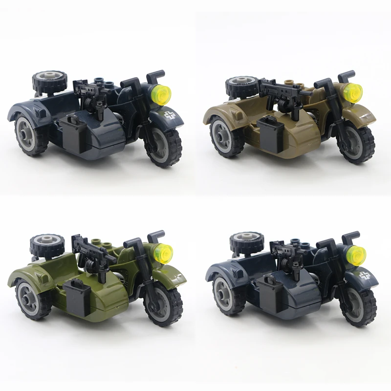 WW2 Military Blocks Army Soldier Motorcycle Parts Accessories Bricks Gun Motorbike Tank Carrier Weapon Building Toys Boys Gift