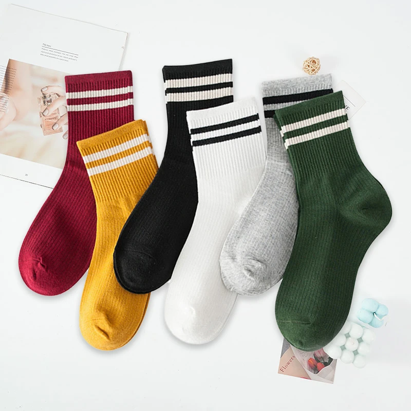 Funny Cute Cotton Loose Striped Crew Socks Women Fashion Colorful Harajuku Designer Retro Long Socks New Year Christmas Gifts