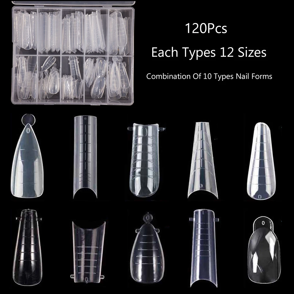 120Pcs Clear Nail Forms Nail System Quick Building Gel Mold Tips Nail Extension Form UV Gel Mold For Nail Extend