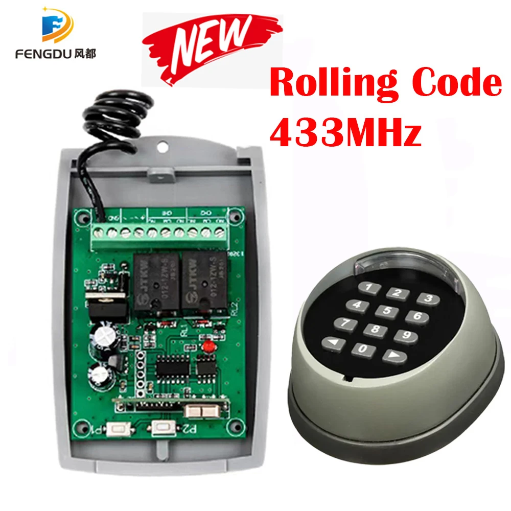 metal Wireless keypad gate opener keypad rolling code 433mhz keypad with 12V/24V 2 Channel Receiver for garage door