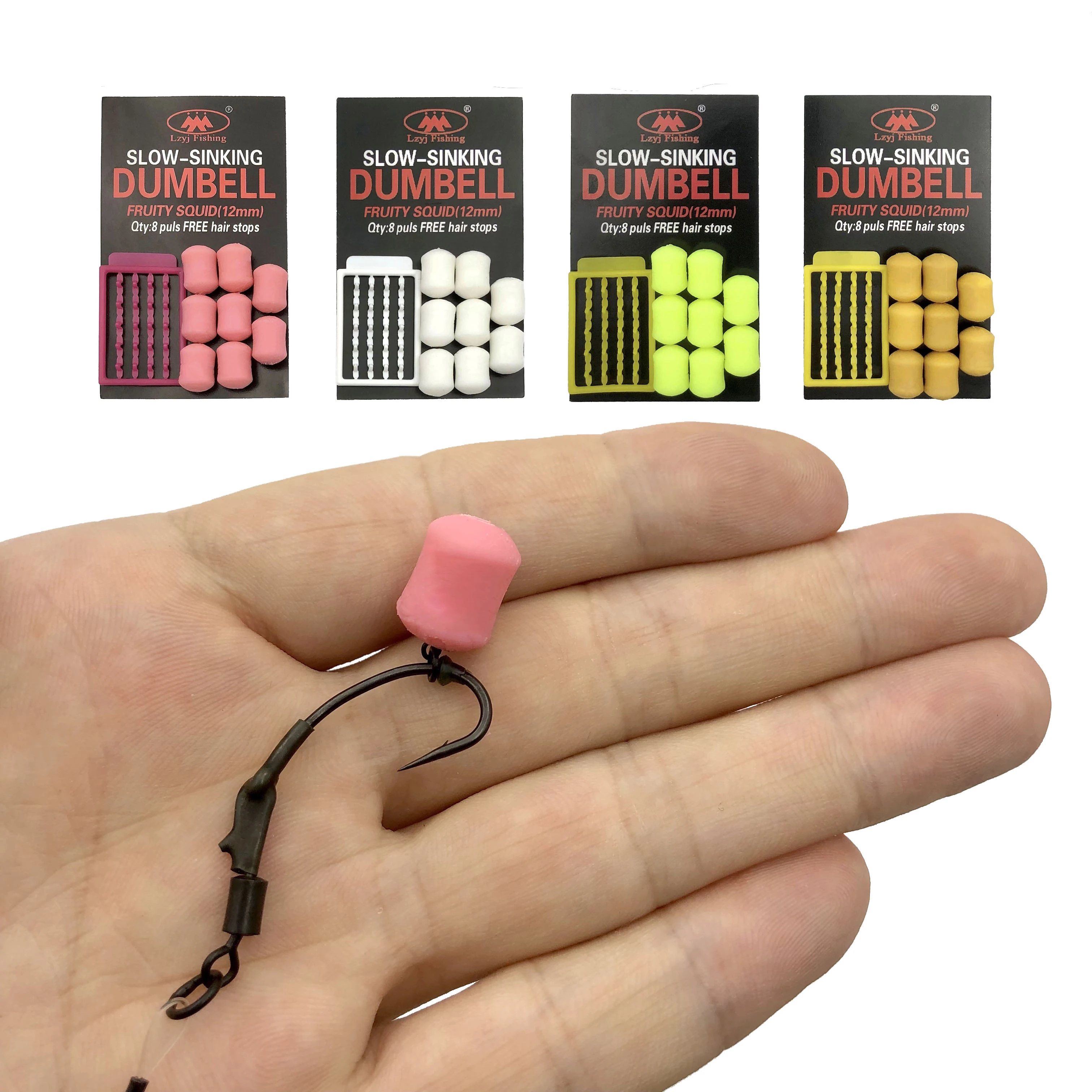 8pcs/pack 12 Mm Slow Sinking FRUITY SQUID FLAVOUR Fake Food Plastic Baits Dumbells Bait For Carp Fishing Artificial Bait