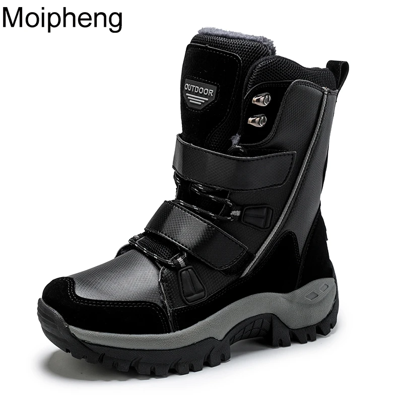 Moipheng Women Boots Warm Winter Plush Mid-Calf Waterproof Ladies Booties Black Plus Size PU Leather Boots Women Botas Mujer