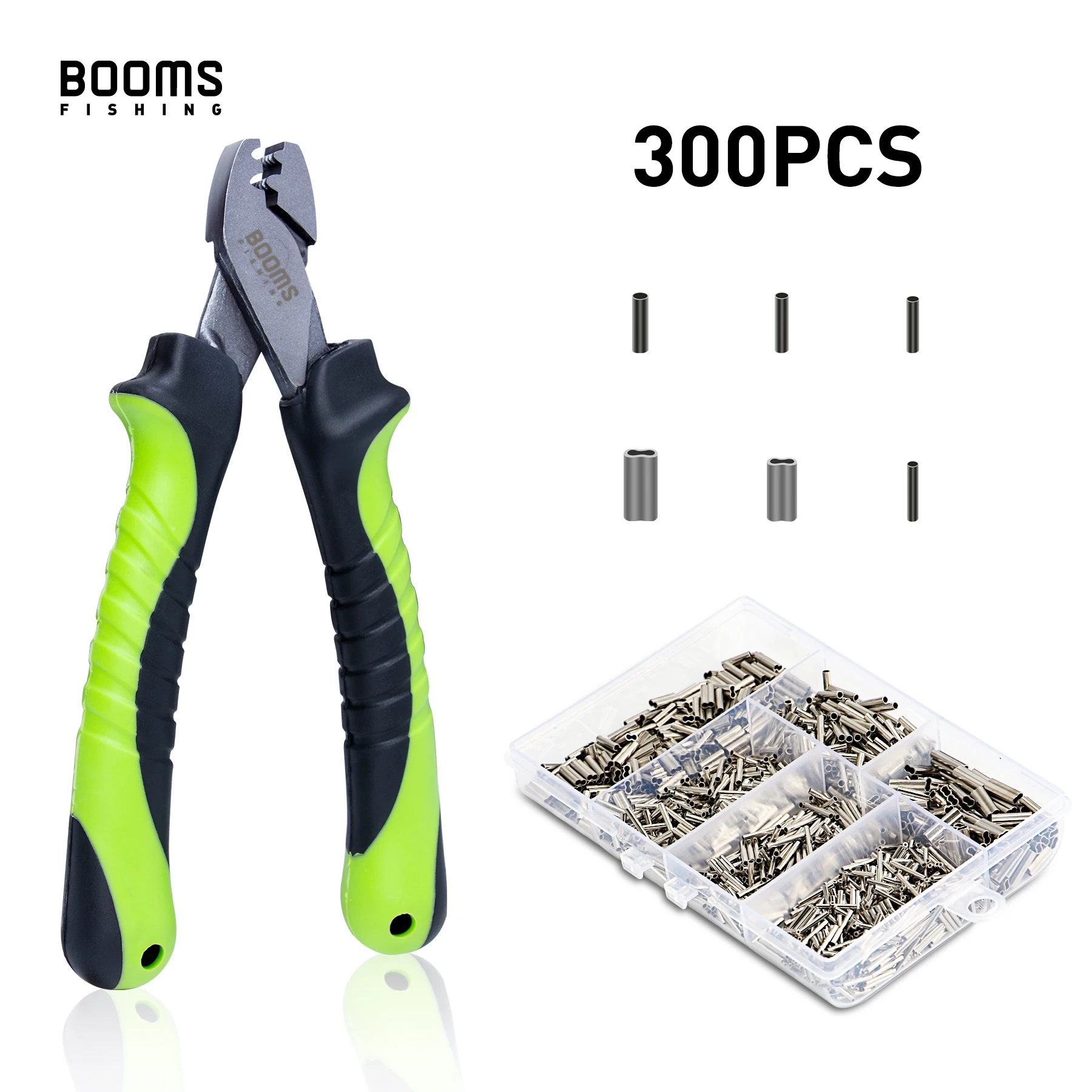 Booms Fishing CP2 Fishing Crimping Pliers with 300Pcs/set for Single & Double 6 Size Fishing Line Barrel Crimping Sleeves Tools