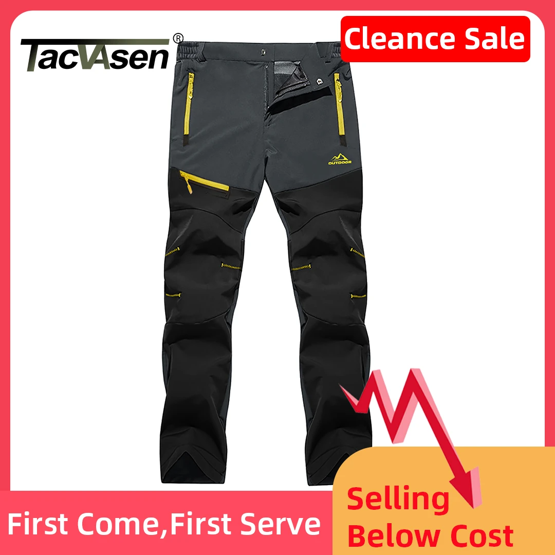 TACVASEN 4 Season Breathable Mens Tactical Pants Fishing Hiking Camping Waterproof No Fleece Pants Zipper Pocket Casual Trousers