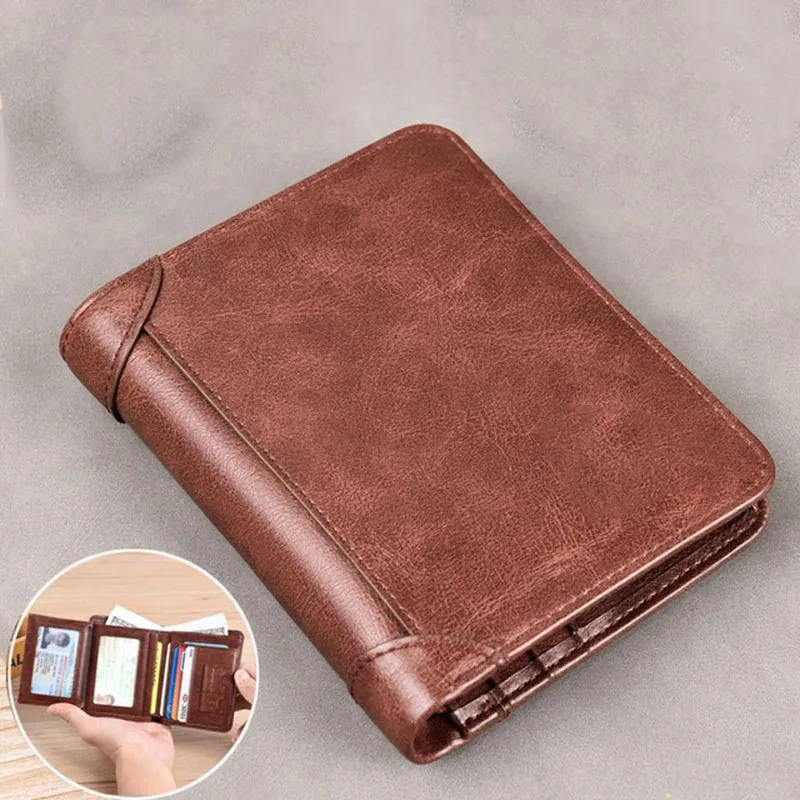 2021 New Male Genuine Leather Wallet Men Wallets RFID Anti Theft Three Fold Business Credit Card Holder Purses  Bag Wallet Man