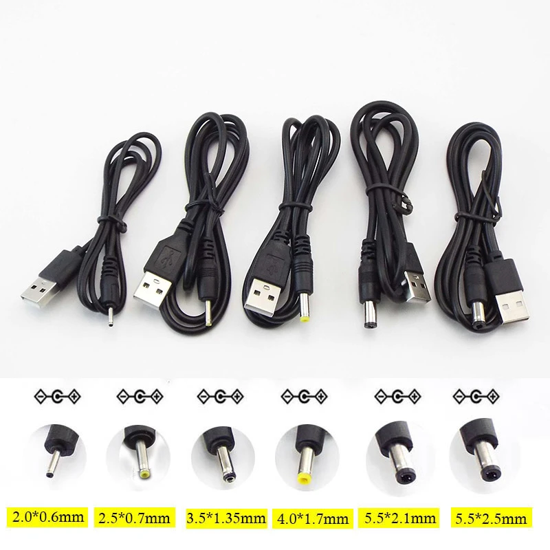 Type A USB Male Port To DC 5V 2.0*0.6mm 2.5*0.7mm 3.5*1.35mm 4.0*1.7mm 5.5*2.1mm 5.5*2.5mm Plug  Jack Power Cable Connector