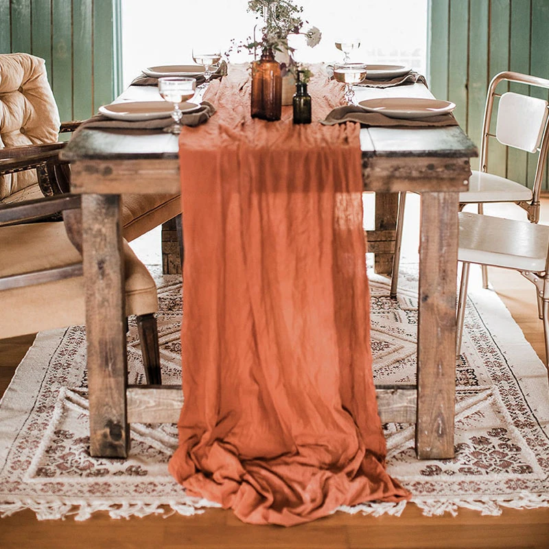Dinning table decoration rust table runner wedding decoration cotton gauze gift table runners