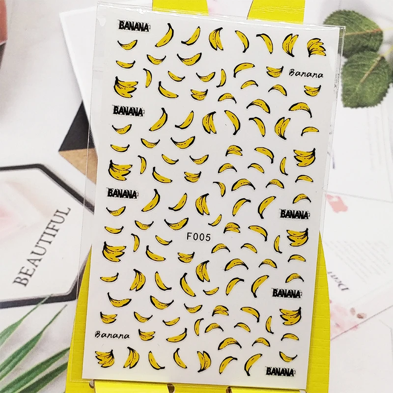 3D Stickers for Nails Banana Fruit Designs Nail Art Decorations Foil Decals Wraps Manicure Accessories Decoraciones