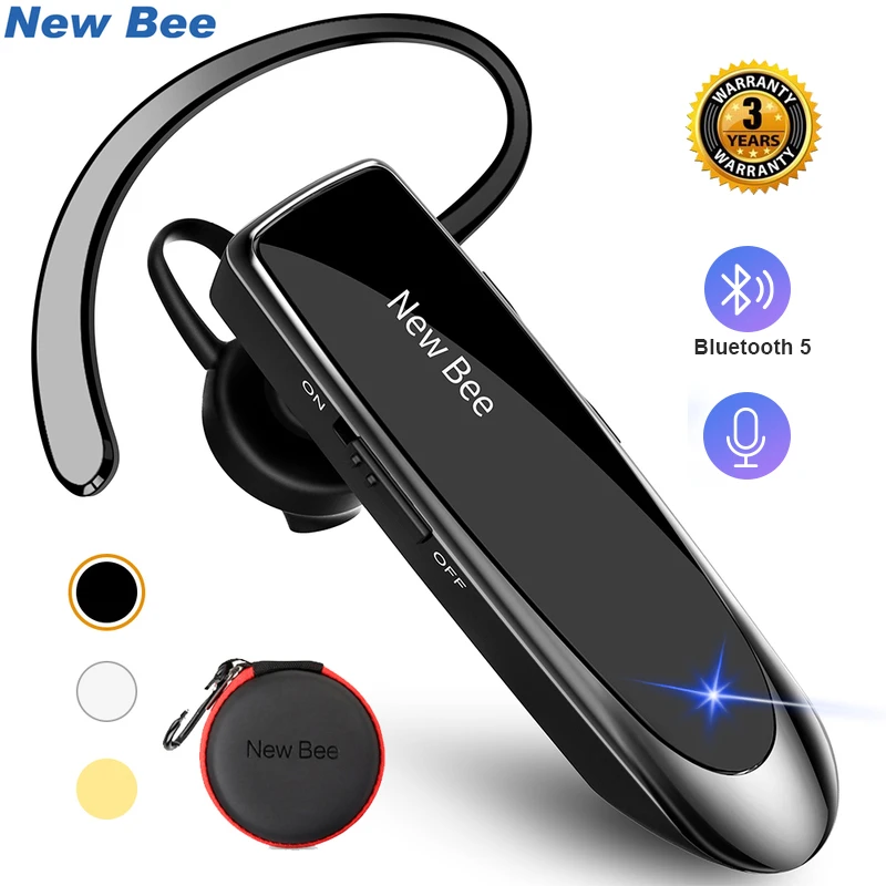 New Bee Bluetooth 5.0 Wireless Headset Earbuds Earpiece with Mic Mini Handsfree Earphones 24Hrs Headphones for iPhone xiaomi