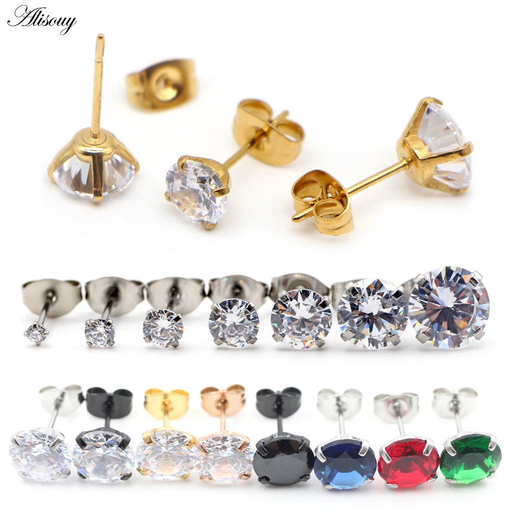2-8mm Small Gold Silver Color Earrings Stone CZ Crystal Ear Studs Surgical Steel Cubic Zirconia Helix Earring Women Accessories