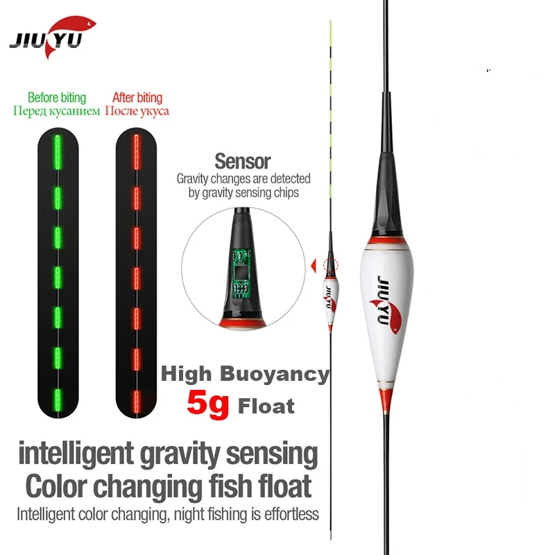 JiuYu 5g Nano Smart Led Fishing Float Gravity Sensor Fish Bite Remind Buoy Glowing Electric Night Fishing Float Without Battery