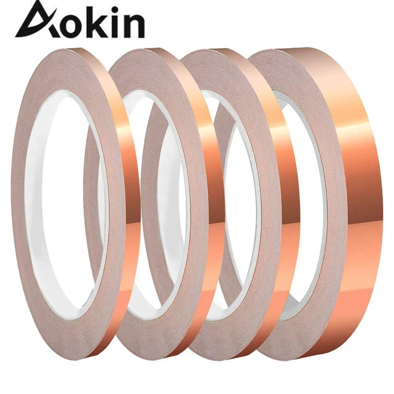 20 Meters Single Side Conductive Copper Foil Tape Strip Adhesive EMI Shielding Heat Resist Tape 3mm 4mm 5mm 6mm 8mm 10mm