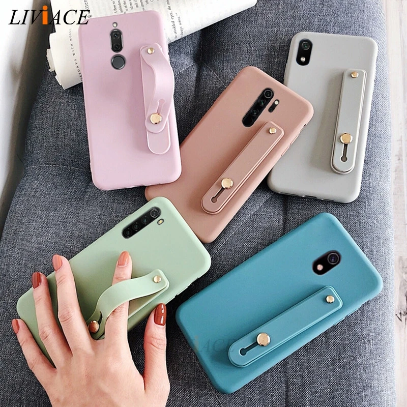 wrist strap soft silicone tpu case for xiaomi redmi note 8 pro 7 redmi 8 7a 8a 9 Hand Band holder stand soft back cover funda