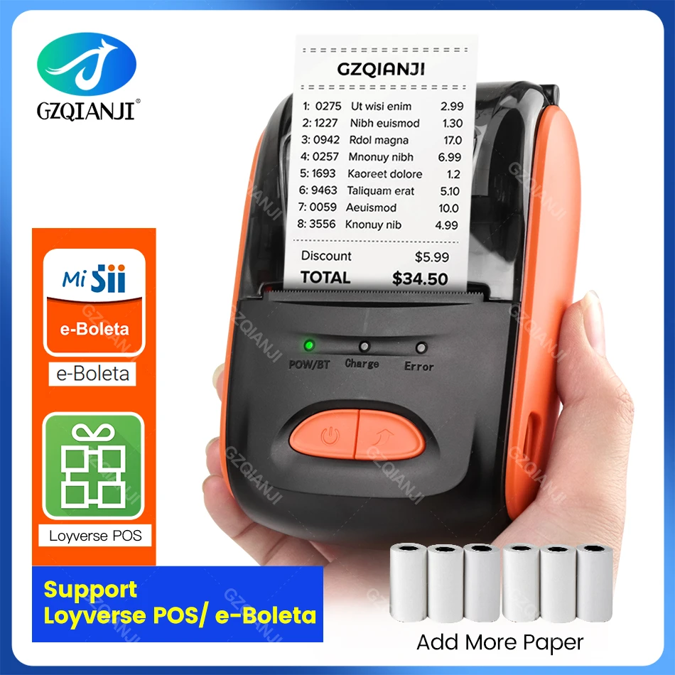 Portable Mini 58mm Bluetooth Wireless Thermal Receipt Ticket Printer Mobile Phone Bill Machine Shop Printer for Store
