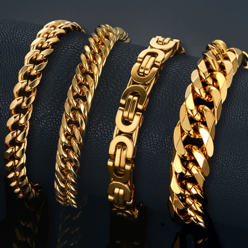 Mens Bracelet Stainless Steel Male Bracelet Wholesale Braslet Silver Color braclet Chunky Cuban Chain Link Gold Bracelet For Man