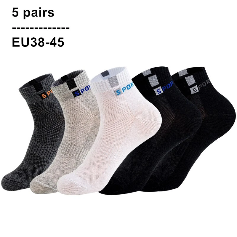 10Pcs=5 Pairs Men Socks Set Cotton Breathable Sweat-Absorbent Spring Autumn Black Socks Business Socks Pack Big Size EU 44 47 48