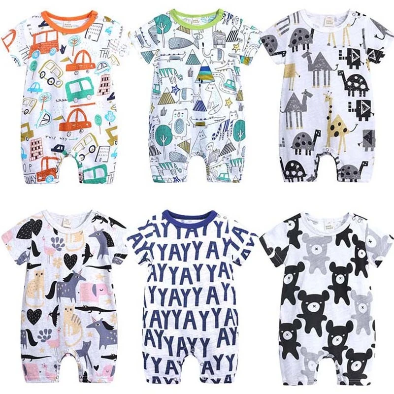 Cartoon Baby Onesies Summer Cotton Romper Boy Girls 0-24 Months Kids Clothes Knitted Cartoon Short-sleeved Jumpsuit Outfits