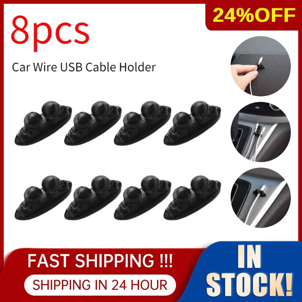 8pcs Car Wire USB Cable Holder Tie Clip Fixer Headphone Cable Organizer Multifuction Black Car Charging Line Clamp Cable Clips