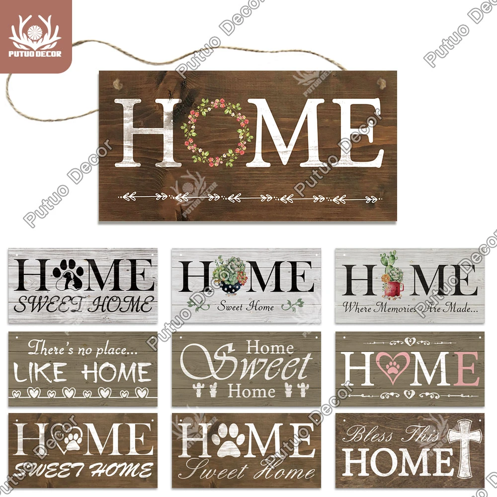Putuo Decor Home Signs Wooden Hanging Signs Family Wooden Sign Plaque Wood for Home Decor Gifts Living Room Door Decoration