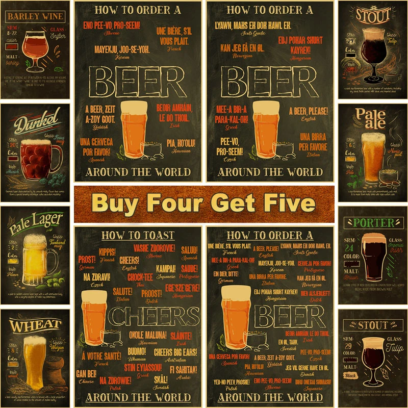 Beer Recipe Map Retro Kraft Paper Poster Home Decoration Painting Vintage Wall Art Sticker Picture Bar Room Cafe House Decor