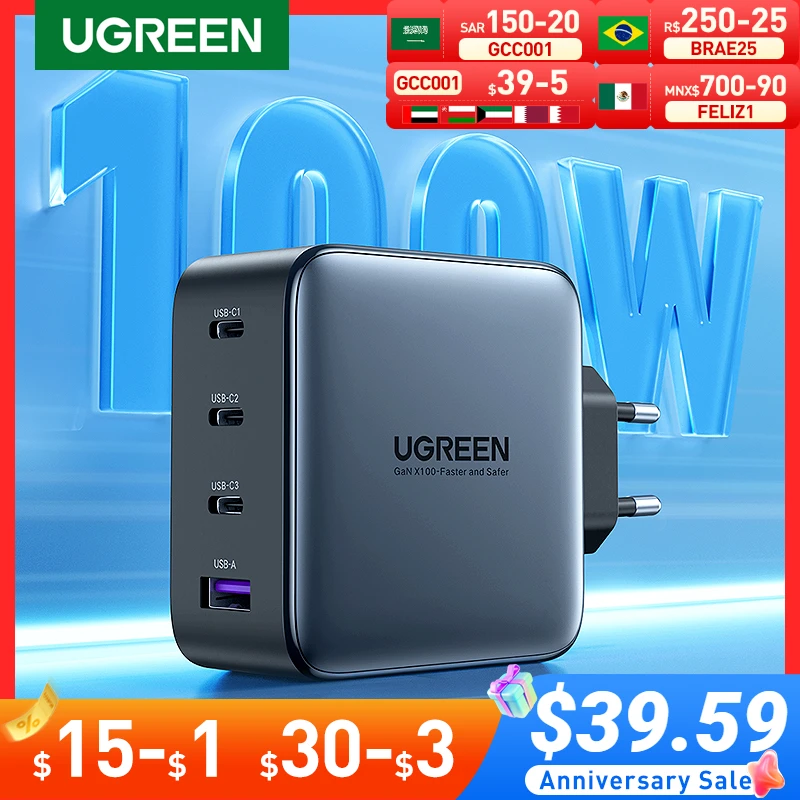 UGREEN USB Charger 100W GaN Charger for Macbook tablet Fast Charging for iPhone Xiaomi USB Type C PD Charge for iPhone 13 12 11