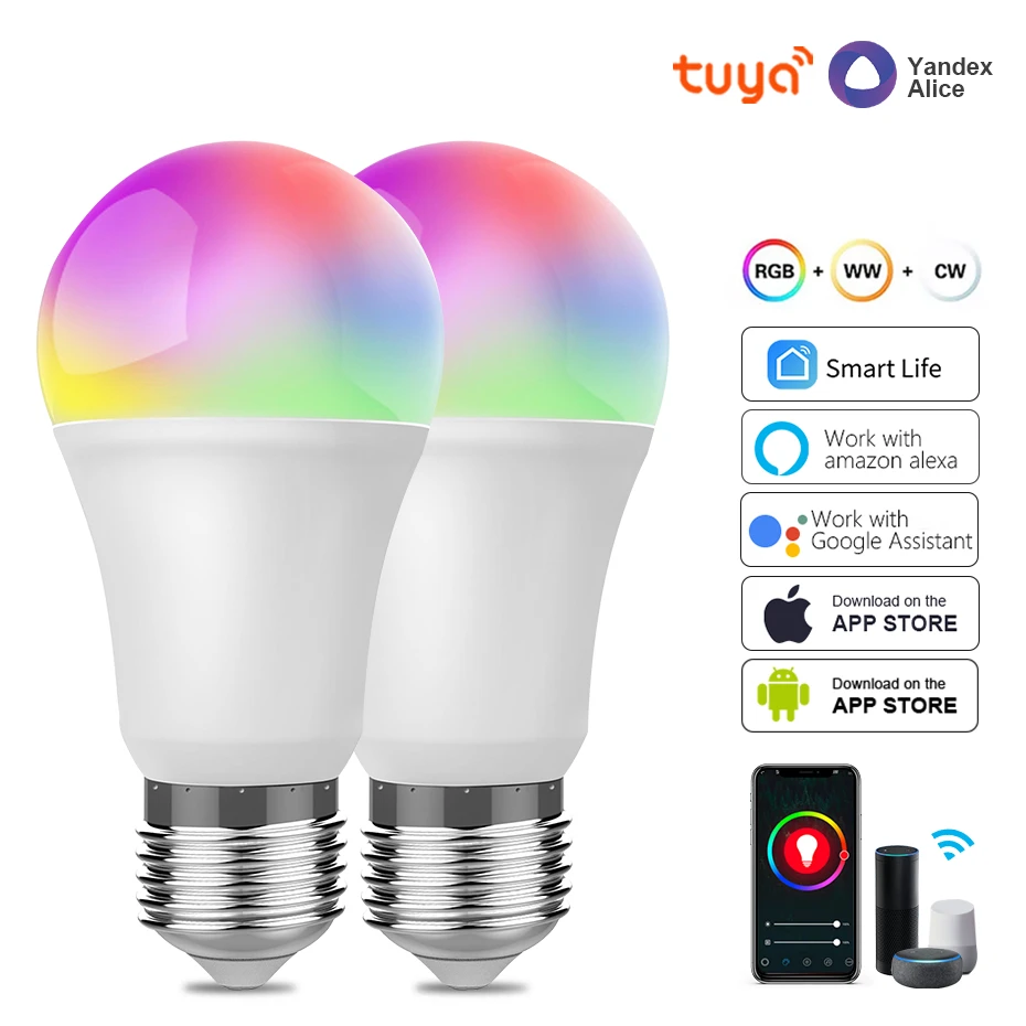 E27 WiFi LED Smart Bulb 9W TUYA / Smart Life Dimmable RGB Lamp Bulbs for Yandex Alice Smart Home Automation Google Home Alexa