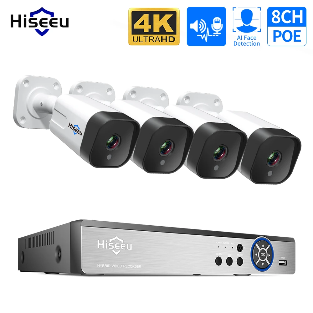 Hiseeu 5MP 3MP Surveillance POE IP Camera 2-Way Audio Outdoor Waterproof Security CCTV Camera for POE Video Recorder H.265