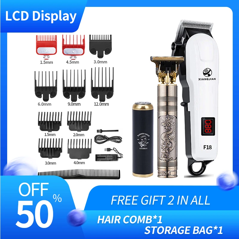 XIANGJIAN Electric Hair Clipper Man LCD Shaver Trimmer For Men Barber Professional Beard Rechargeable Hair Cutting Machine Set