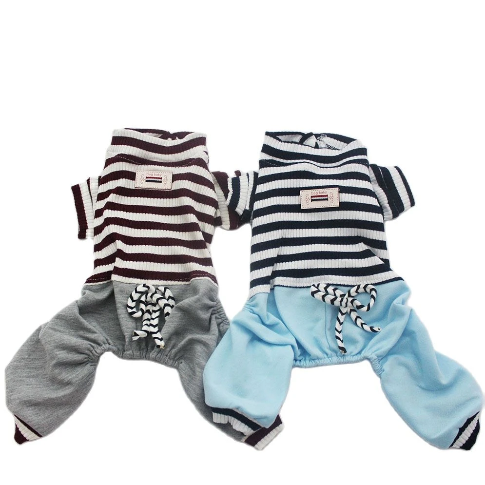 New Pet Dog Striped Jumpsuit Rompers Cat Puppy T-Shirt Pants Spring/Summer Clothes 5 Sizes 2 Colours
