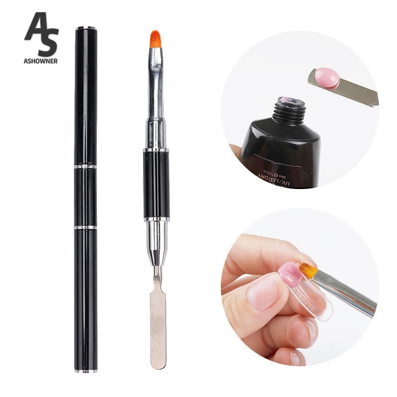 1pcs Dual Ended Nail Art Brushes Acrylic UV Gel Extension Builder Flower Painting Pen Brush Remover Spatula Stick Manicure Tools