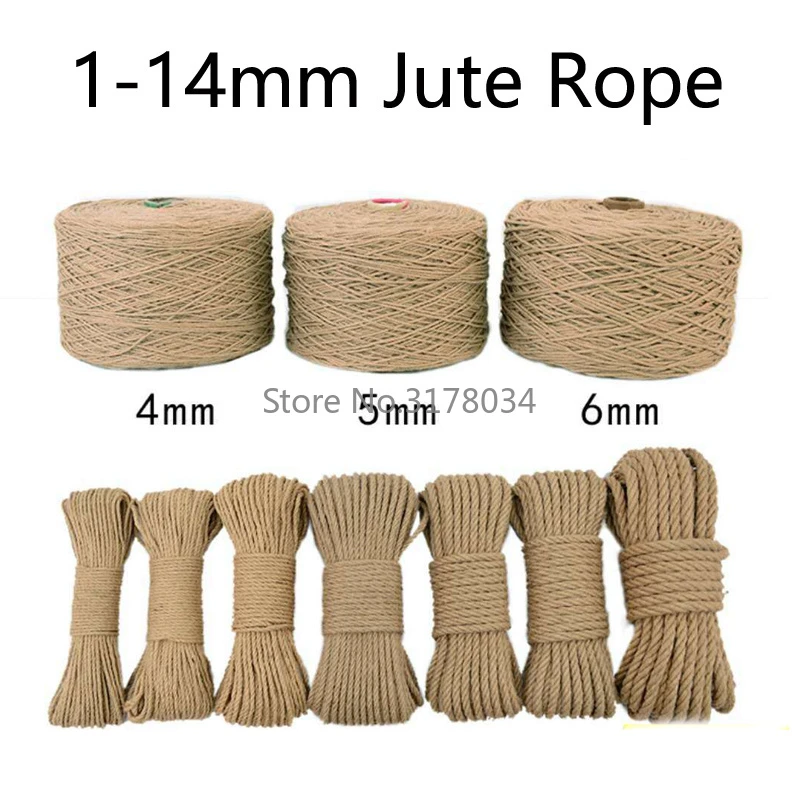 Natural Jute Fabric Rope Twine Rolls Hemp Twisted Cord Macrame String DIY Basket Craft Cat Pet Scratching Handmade Decor 10mm