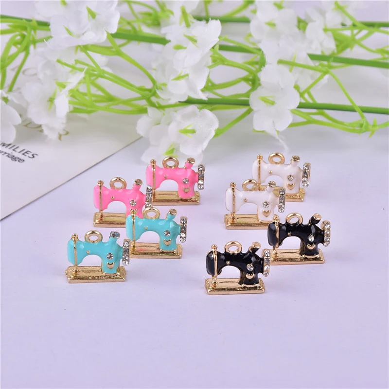 MRHUANG 10pcs Sewing machines with Rhinestone Oil Drop Pendant fit for bracelet DIY  Fashion Jewelry Accessories