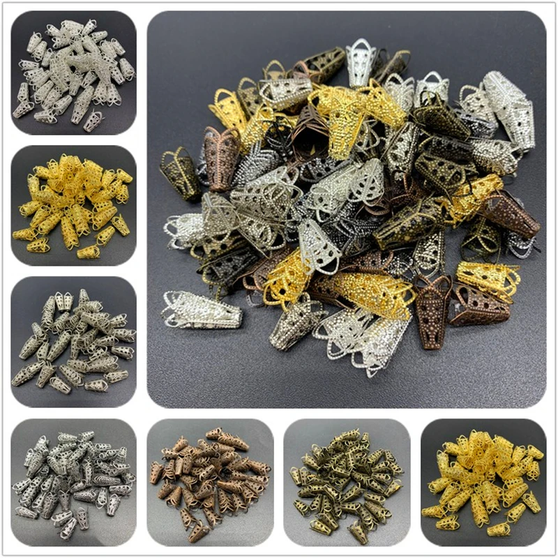 50pcs 17x10mm Jewelry Findings Alloy Beads Cap Ancient Charms Flower Shape Pendant For Jewelry Making DIY Earring Necklace