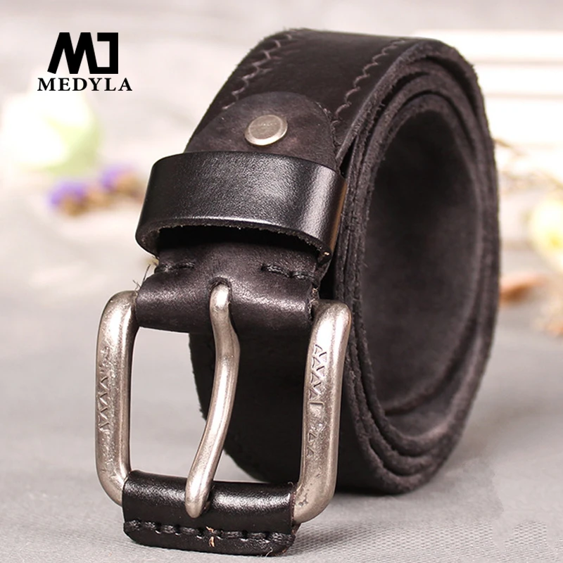 MEDYLA Genuine Leather Alloy Pin Buckle Luxury Brand Leather Strap Belt for Men Vintage Designer Belt High Quality SM08