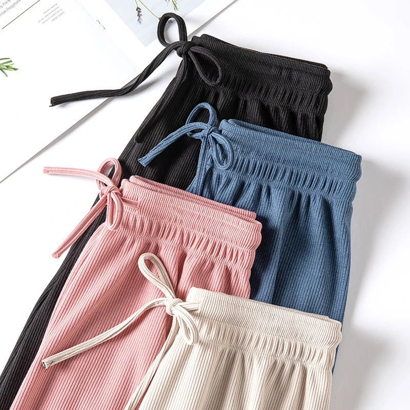 2021 Spring Summer Women Wide Leg Pants High Waist Loose Casual Long Stacked Silk Pants Women's Ice Silk Ankle-Length Trousers