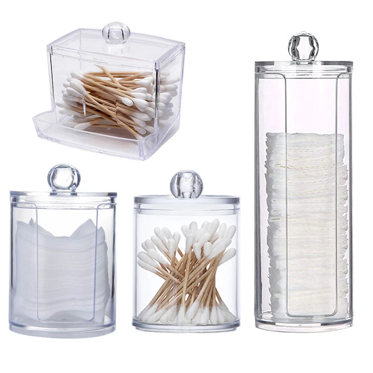 Acrylic Makeup Cotton Pads Box Large Transparent Round Cosmetic Cotton Pad Storage Container Jewelry Cotton Swabs Organizer Jars