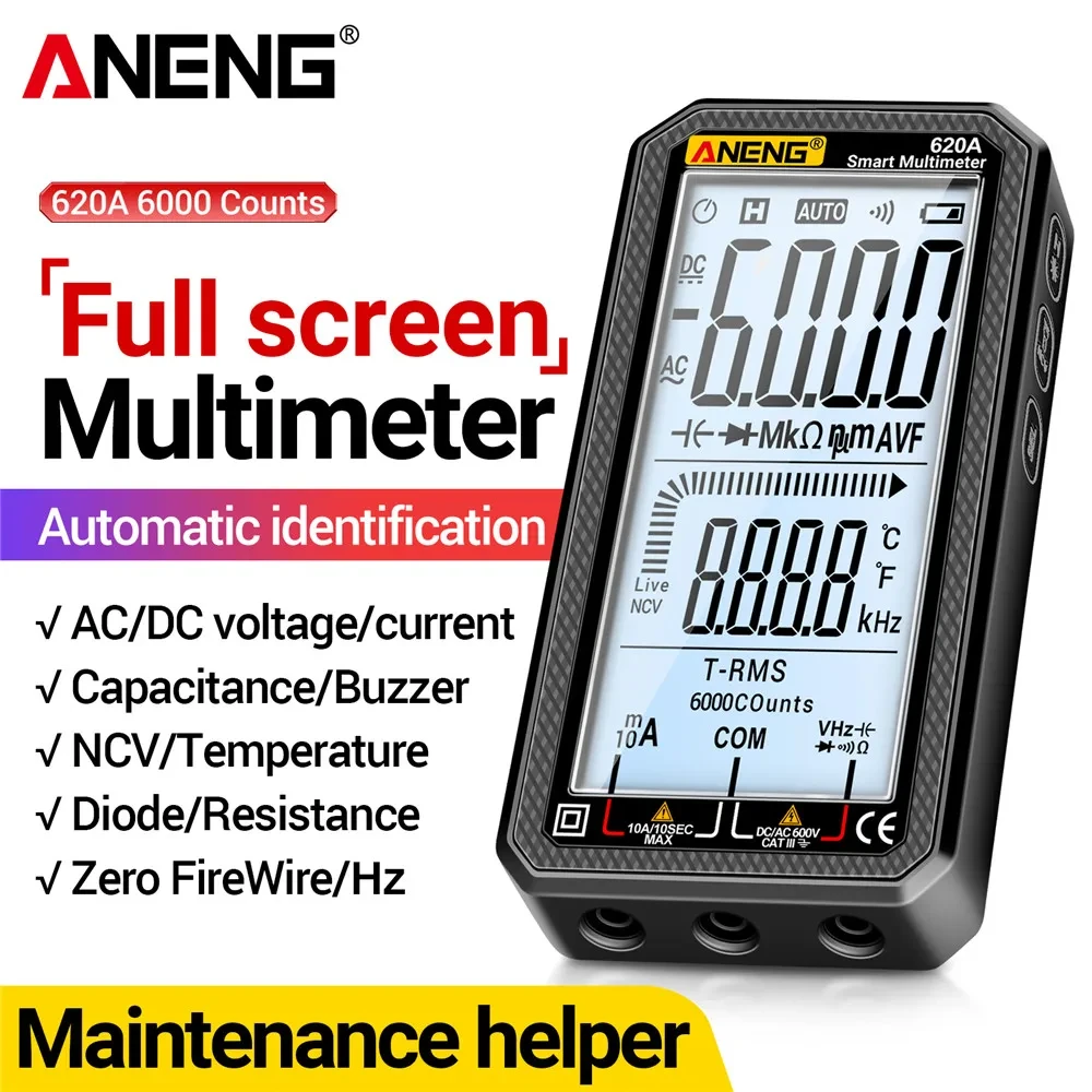 ANENG 620A Smart Digital Multimeter Transistor Testers 6000 Counts True RMS Auto Electrical Capacitance Meter Temp Resistance