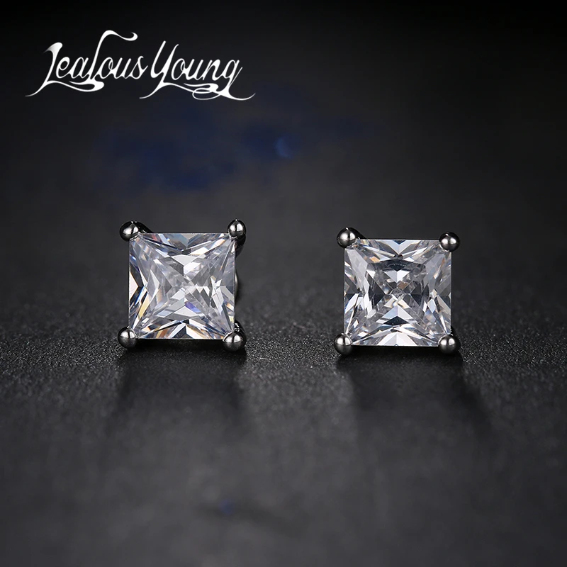 Classic Square Cubic Zirconia Stud Earrings for Men Small CZ Crystal Women Studs Ear For Party Mens Earrings Brincos AE400