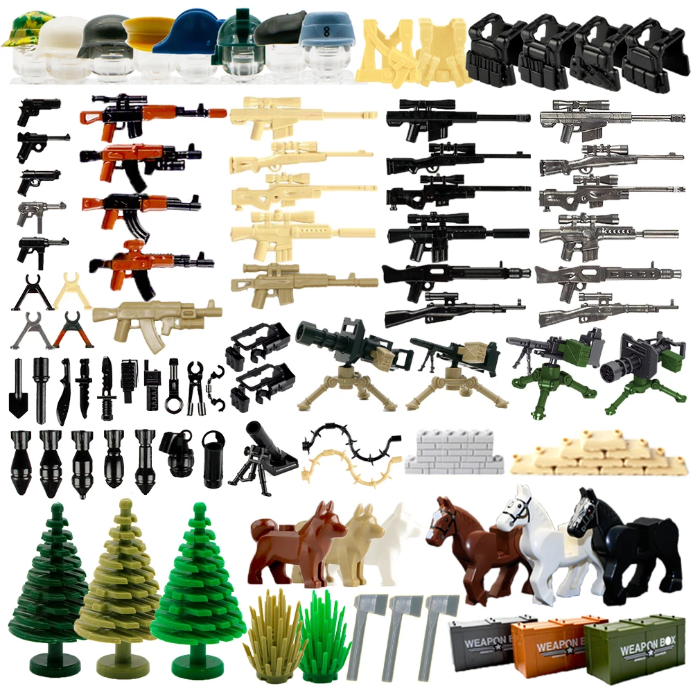WW2 Military Weapon Building Blocks Pack  MOC Army Accessories lots Soldier Figures Gun City Police SWAT Team Dogs Toys For Boys