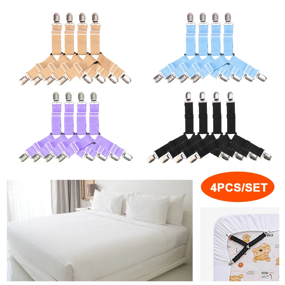 4Pcs/set Elastic Bed Sheet Holder Belt Fastener Bed Sheet Clips Home Textiles Bed Clip Mattress Blankets Bed Holder Gadgets