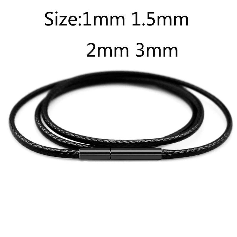 Black Leather Chain Necklace for Women Men Handmade Waxed Braid Rope Stainless Steel Clasp Necklace Neck Pendant Chain Jewelry